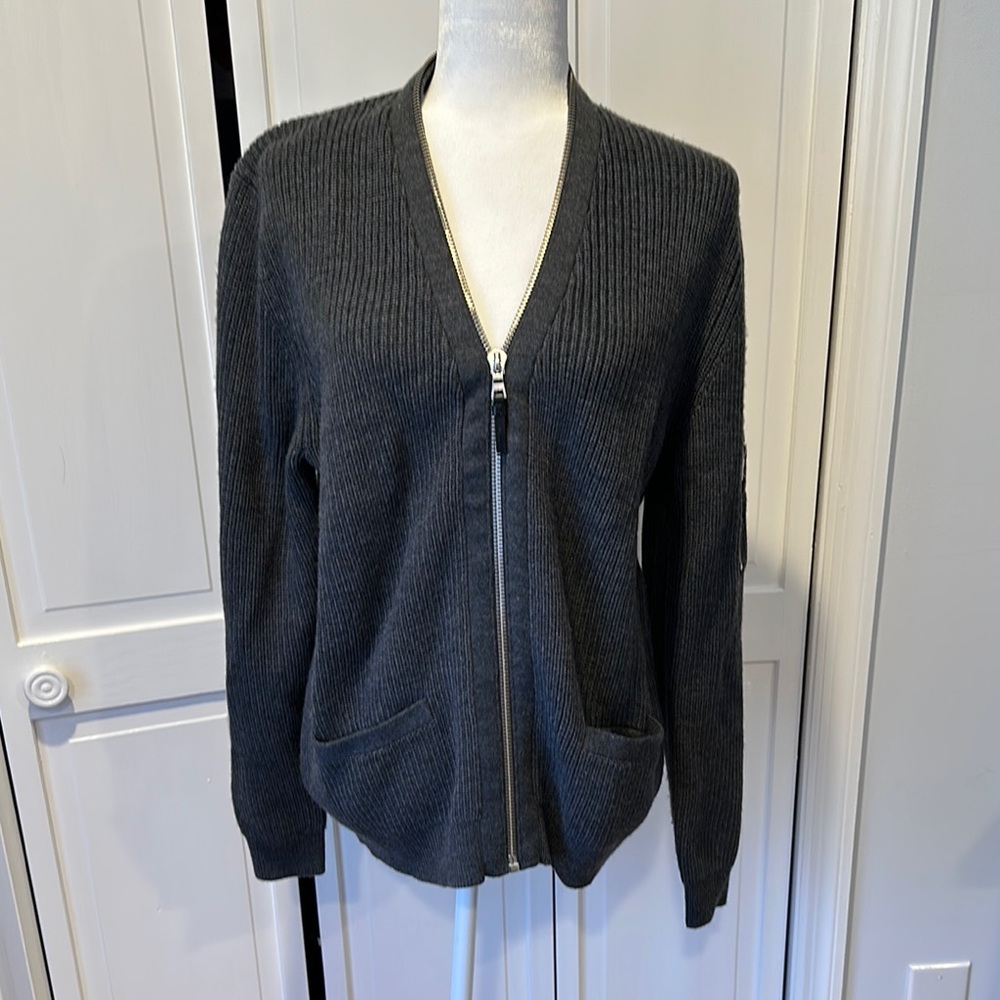 Charcoal Gray Zip-Up Cardigan